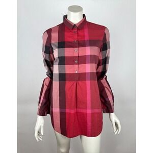 Burberry Brit Red Checked Cotton Button Front Shirt Women S Long Sleeve Collared